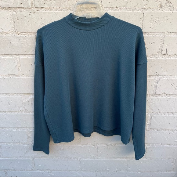 Eileen Fisher Cozy Waffle Knit Mock Neck Box-Top - Picture 1 of 17